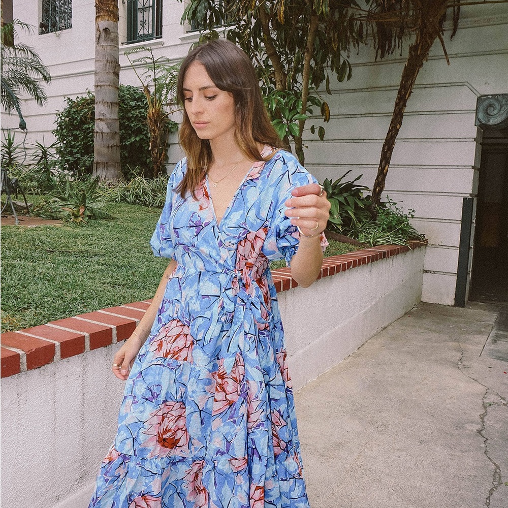 UO Giovanna Floral Wrap Midi Dress